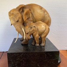 Guido Cacciapuoti Mother Baby Elephant Sculpture Signed Italy Terracotta 1930s picture