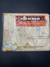 Vintage Bonnie No Iron Muslin Sheet Cream Colored Cross Stitch Style Designs picture