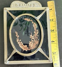 Vintage metal-framed dried Flowers Small Old Picture picture