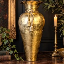 Bombay Company Brass Vase 18” Vintage Hammered Urn Tassel Hollywood Regency picture