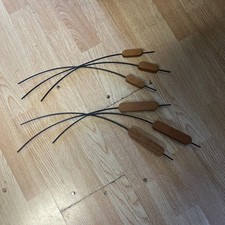 Vintage Cattails Wood & Metal Wall Art Hanging MCM Retro Mod Reeds 2 PC picture