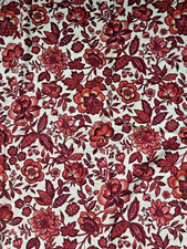 1950 60s VTG House N Home Barkcloth Fabric 3.65 Yds Red Floral Cottagecore Decor picture