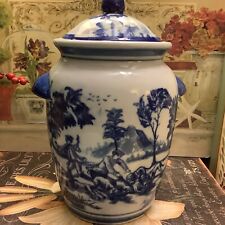 NEW~Beautiful 18th Century Blue & White Toile Pattern~Ginger Jar/Canister~9.75”H picture