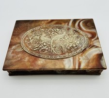 Vintage Large Incolay Stone Jewelry Box Birds of Paradise Pheasant Peacock 14