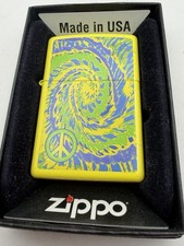 Vintage 2015 Peace Sign Tie Dye Yellow Matte Zippo Lighter NEW B58 picture