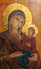 Hand Painted Tempera Wood Orthodox Icon Christ Child Virgin Mary picture