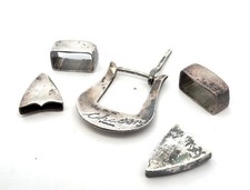 Vintage Chacon 1986 925 Sterling Silver 4 Piece Belt Buckle Set + Extra Tip 83g picture