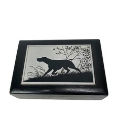Vintage Pattberg Novelty Corporation NY Wooden Box with Dog Plaque 6.5x4.5x2.25
