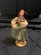 Vintage Eastern European Polish Folk Art Doll on Wooden Stand picture