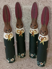 Vintage 4 PC Hand Painted Wooden Bunny Figurine Easter Spring Decor Ships Free picture