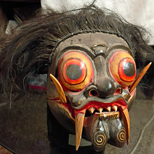 Vintage Balinese Mata Besek Mask Cyclops Demon - Articulated Hinged Jaw  picture