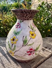Vintage Italian Pottery Floral Vase Hand Painted Stoneware Marked Italy 6