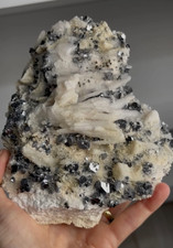 Spectacular Silvery Galena with Calcite Flower – Borieva Mine, Bulgaria – 962g picture