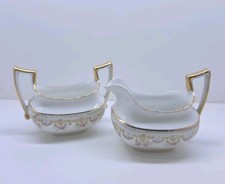 Vintage Limoges, France  Porcelain Creamer & Sugar Bowl Floral Design Gold Trim picture