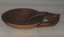 Vintage African Giraffe Drinking Wood Bowl Hand Carved and Painted Made in Kenya picture