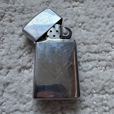 Vintage 1976 Zippo Slim Lighter Masonic Freemason Engraved Chrome USA SPARKS picture