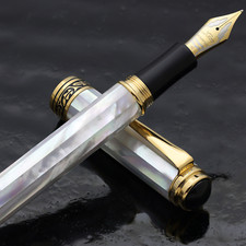 Xezo Maestro White MOP Med-Fine Fountain Pen, 18K Gold Plated. Handmade, LE picture