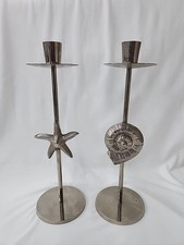 Zodax Candle Holders Set Of 2 Silver Toned Starfish And Nautilus Shell Good Pre- picture