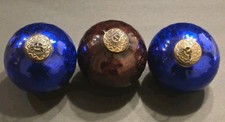 Antique German Kugel Style Christmas Ornament Lot Of 3 Crackle Glass 4” picture