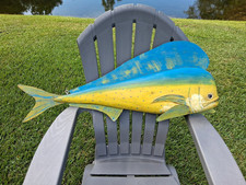 Vintage Large 37 Inch Mahi-Mahi Fish Handcrafted Wooden Body Metal Tail and Fins picture