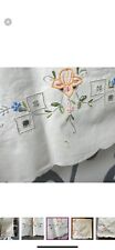 Vintage Handmade Embroidered Large Rectangle Table Linen Tablecloth & 8 Napkins picture