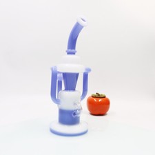 10 Inch White and Blue Design Recycler Glass Waterpipe Smoking Bong with Gift picture
