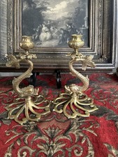 Vintage Brass Elegant Koi Fish Dolphin Candlesticks Holders picture