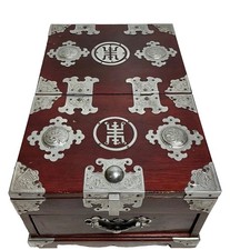 Vintage Lacquered Wood Geisha Cosmetics/Jewelry Box with Fold Out Mirror 12