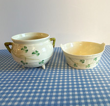 Vintage Belleek Porcelain Irish Pot & Shamrock Tub 6th Makers Mark picture