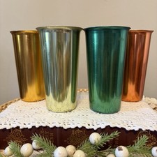 Vintage MCM Aluminum Tumbler Set of Four Hadson Japan picture