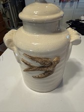 VTG Gail Pittman Canister Medium 9” T, Hand Painted, Artist Signed, Swallow Bird picture