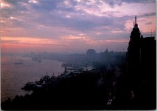 Continental Shanghai China Waterfront Buildings Ships Sunrise Morning Postcard picture