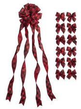 Christmas Tree Topper Bow & 12 Mini Bows Red & Black Buffalo Check Plaid Ribbon picture