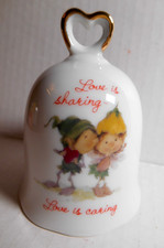 Vintage LOVE IS SHARING & CARING Whimsical Porcelain ELF PIXIES Fairy Bell 1978 picture