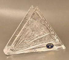 Vintage Bohemia Crystal Triangle Napkin Holder Cut Glass Pinwheel Box Czech 24% picture