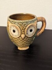 Ceramic Pottery Mug Gibson Home Perched OWL Teal, Brown, Yellow Glazed Texture picture