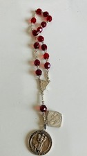 Red Beaded Rosary w/ Malco Sterling St Christopher Medal picture
