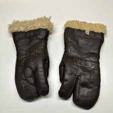 Vintage US Navy USN Leather 3 Finger Mittens Shearling Cuffs Medium Military picture