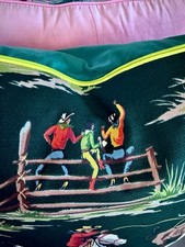 1940’s Rodeo Life Giddy Up Cowboy Western Barkcloth Pillow Cover Vintage Fabric picture