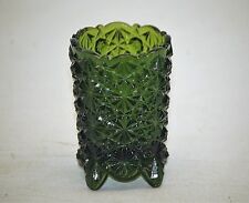 LG Wright Daisy Button Footed Toothpick Holder Green Glass picture