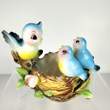 Vintage Norcrest Ceramic Blue Bird Mama And Babies Planter Japan Anthropomorphic picture