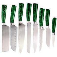 Green Resin Handle 8-Piece Knife Set with Laser Damascus Pattern Stainless picture