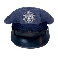 Vintage 1960s U.S. Air Force Enlisted Service Cap Visor Hat - USAF Dress Blue picture