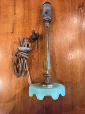Vtg 1930s Art Deco Jadeite Glass Boudoir Lamp Butterscotch Fluted Bakelite Stem picture
