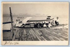 c1910's Men And Women Riding Boat Ship River City Skyline RPPC Photo Postcard picture