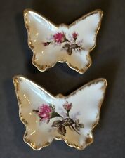 VTG Set Of 2 Moss Rose Whales Porcelain Nesting Butterfly Tray Trinket Dish Pink picture