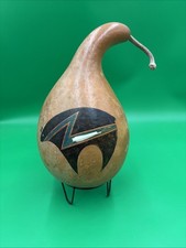 Vintage 1997 Signed C Tucker Southwest Gourd Art Vessel Hand-Painted Spirit Bear picture