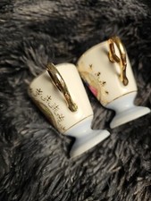 Vtg Two Japan Handpainted Porcelain With Gold Handles Victorian Demitasse Cups picture
