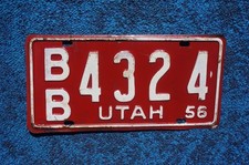 1956 Red UTAH License Plate # BB 4324 picture