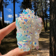 80-100g Raw Rainbow Angel Aura Cluster Titanium Geode Quartz Crystal Specimens picture